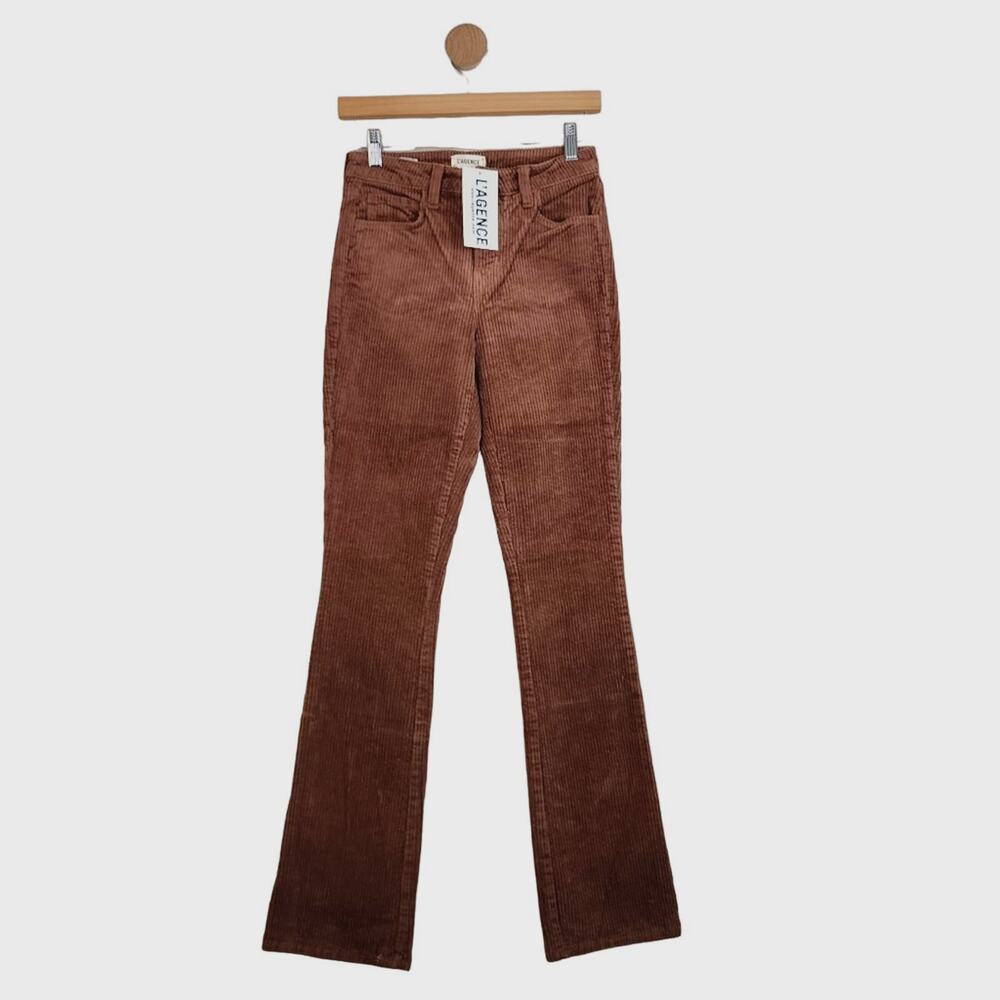 L'Agence Oriana High Rise Corduroy Flare Pants Brown Chocolate 70s Retro NWT 25